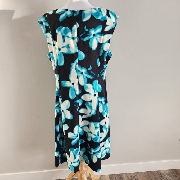 London Times Tea Dress Womens 16 Blue Floral Wedding Cocktail Office Party Work - Picture 4 of 15